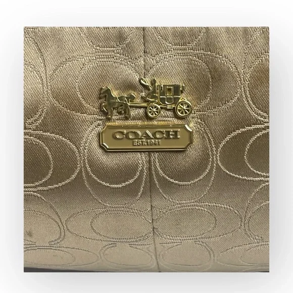 Coach ♕ Mia Lurex Signature C Top Handle Pouch Hobo Bag Handbag ♕ Light Khaki ♕ - Picture 9 of 16